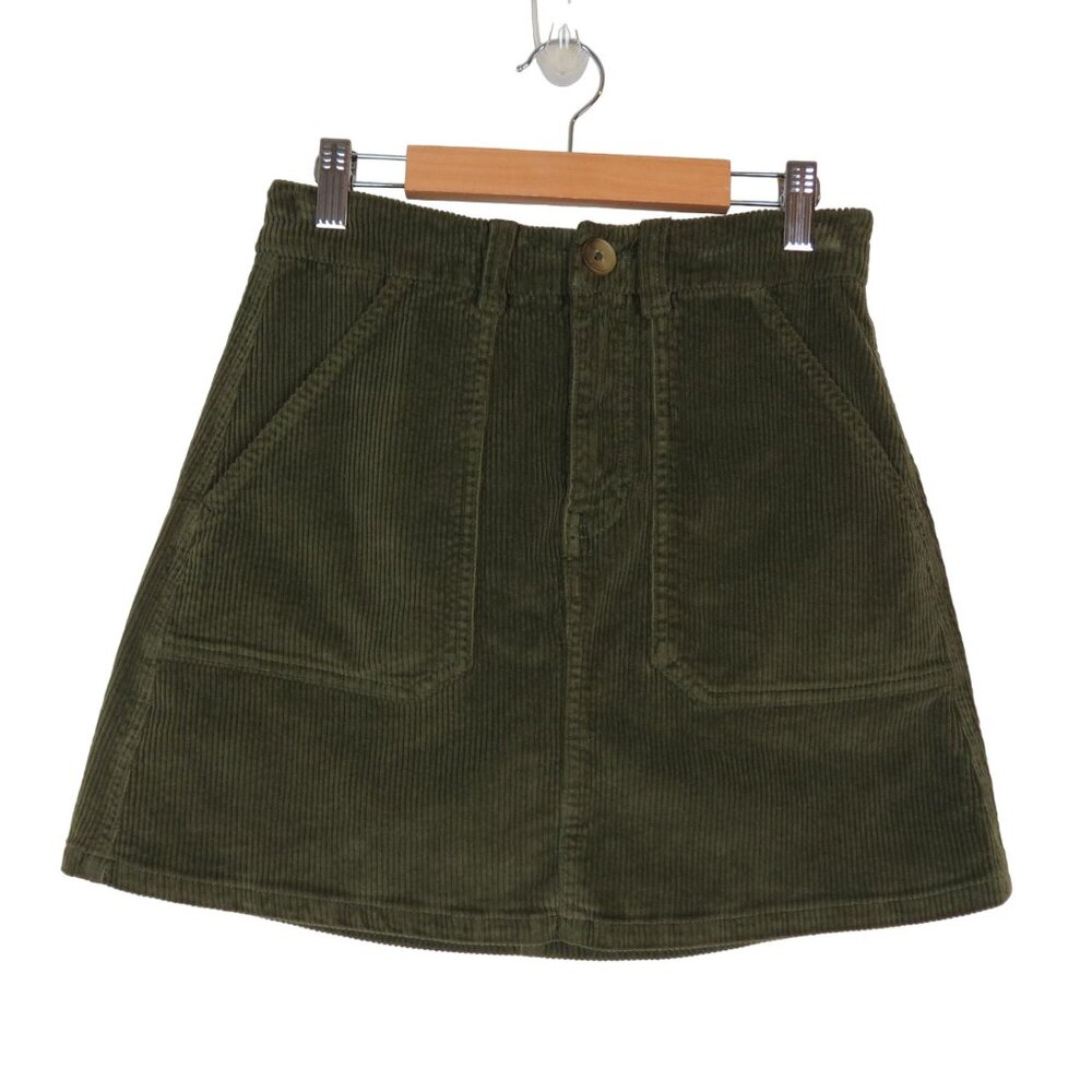 AMERICAN EAGLE Women's Army Green Corduroy Curvy Hi-Rise A-Line Mini Skirt 0